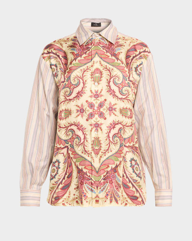 Romantic Pink Silk Foulard Striped Button-Down Shirt